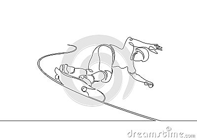 One continuous single drawn line, the guy skater, the character skates on a skateboard Vector Illustration