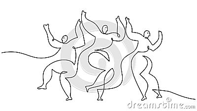 One continuous single line drawing of three dancing people picasso style Stock Photo