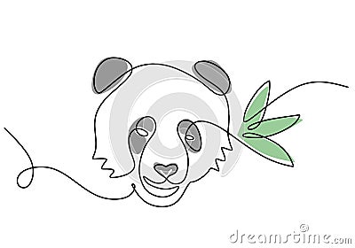 One continuous single line of International red panda day with bamboo isolated on white background Vector Illustration