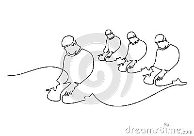 One continuous single line of people pray together isolated on white background Vector Illustration
