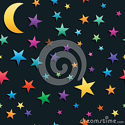 One crescent many star seamless pattern Vector Illustration