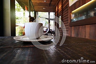 one cup of coffee in coffee shop Stock Photo