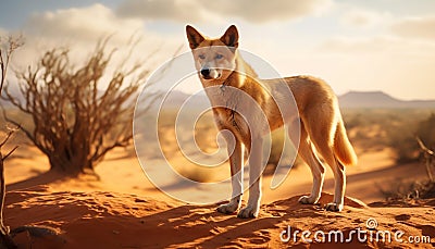 One cute dog looking at the sunset generated by AI Stock Photo