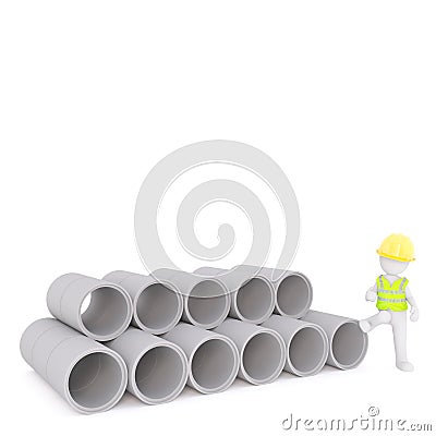 One 3D illustrated safety worker in hard hat Stock Photo