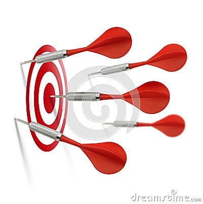 Only one dart hits the target Stock Photo