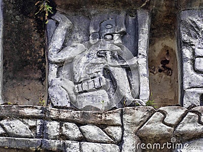 Details of Mayan scenes engraved in stone. Aarcheological site, Xunantunich, Belize Stock Photo