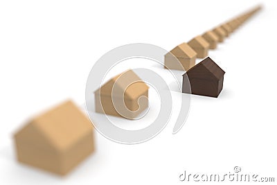 Different house. Same shape. Same color. Same house. 3D rendering Stock Photo