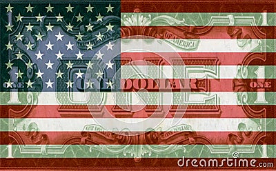 One dollar bill on the background of the USA flag Stock Photo
