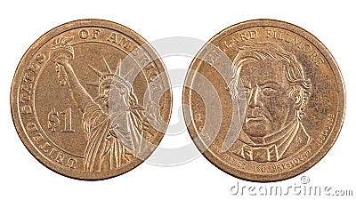 One dollar coin both sides. Money United States of America. Statue of Liberty. American cash. Financial marketplaces Stock Photo