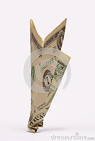 One dollar paper plane crash Stock Photo