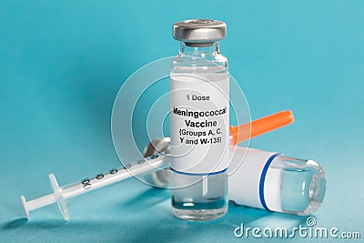 Meningococcal Vaccine In Vials With Syringe Stock Photo