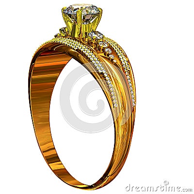 One engagement gold ring with jewelry gem. Stock Photo