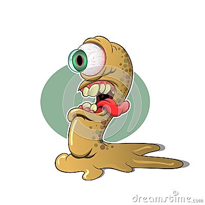 One Eyed Worm Creature Vector Illustration