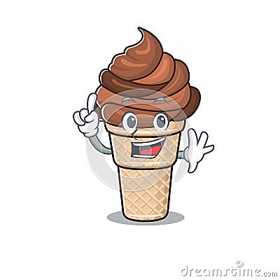 One Finger chocolate ice cream in mascot cartoon character style Vector Illustration