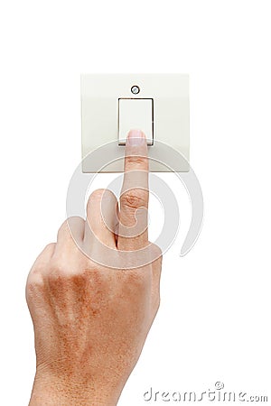 One finger switching turned on off, press the button Stock Photo