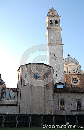 One of the five domes and the bell tower of the Basilica of Santa Giustina in Padua in Veneto (Italy) Stock Photo