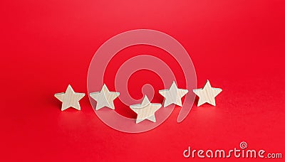 One of five stars comes out ahead. Best of the best. Rating evaluation concept. Service quality feedback. High satisfaction Stock Photo