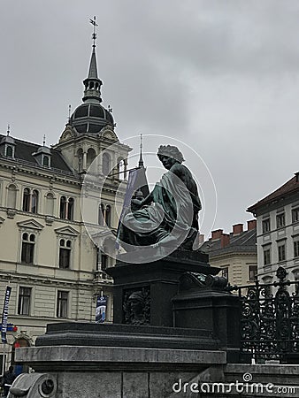 One of four female figures of Erzherzog Johann fountain in Graz, Austria. Editorial Stock Photo