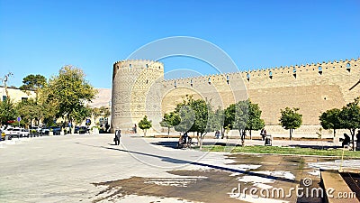 One of the four watchtowers of Karim Khani citadel in Shiraz Municipality Square Editorial Stock Photo