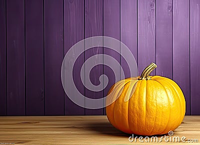 One fresh harvest farm yellow orange pumpkin with unusual funny curvy shape form on wooden shelf furniture box, with Stock Photo