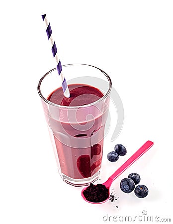 One glass of fresh blueberry and acai berry drink Stock Photo