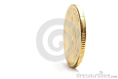 One gold coin standing Stock Photo