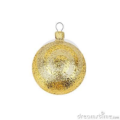 One golden glass ball on white background isolated close up, yellow Ð¡hristmas tree decoration, single shiny round bauble new year Stock Photo