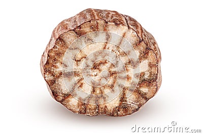 One grated nutmeg isolated on white background macro Stock Photo
