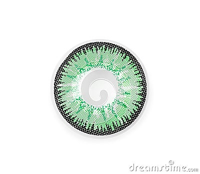 One green contact lens isolated on white, top view Stock Photo