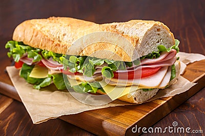 One Half of Baguette Sub Sandwich Closeup Stock Photo