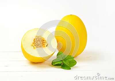 One and half yellow melons Stock Photo