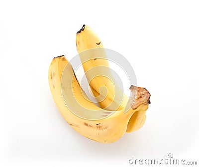 One hanging ripe fruit banana on white background Stock Photo