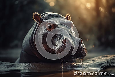 One hippo in the water. South Africa. AI generative Stock Photo