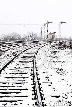 House for railroad workers near the railway Stock Photo