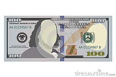 One hundred dollar bill, new design. 100 US dollars banknote, front side. Vector illustration of USD on a white Vector Illustration