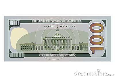 One hundred dollar bill, new design. 100 US dollars banknote, reverse side. Vector illustration of USD on a white Vector Illustration