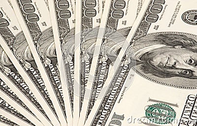 One hundred dollar's banknotes. Background Stock Photo