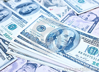 One hundred dollars bills background Stock Photo