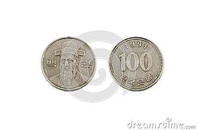 One Hundred Korean Won Coin Stock Photo