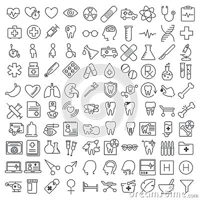 One hundred thin line icons set Vector Illustration