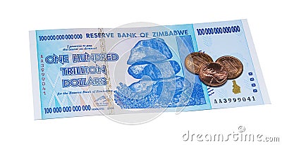 One hundred trillion Zimbabwe dollars Stock Photo