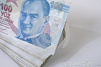 One hundred turkish lira banknotes Stock Photo