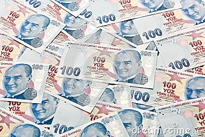 One Hundred Turkish Lira Banknotes Stock Photo