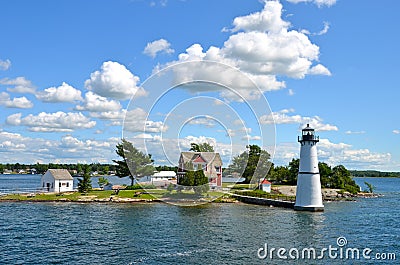 One Island in Thousand Islands Region in fall of New York State. Stock Photo