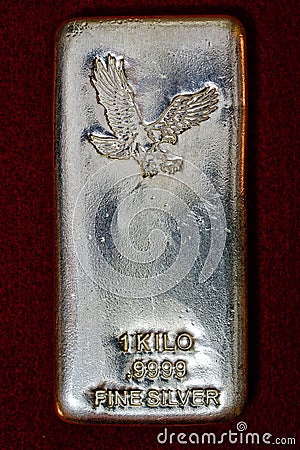 One Kilo Silver Bullion Bar - Eagle stamp Stock Photo