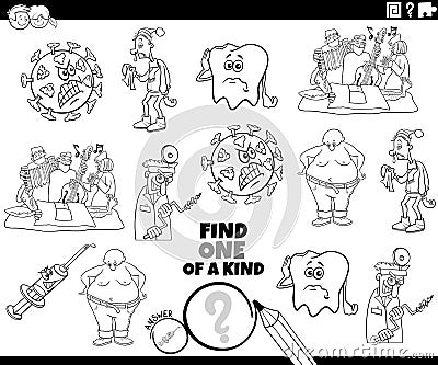 One of a kind game with healthcare and medical topics coloring page Vector Illustration