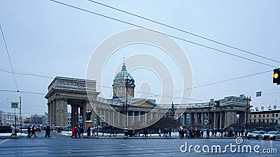 St. Petersburg, Russia, December 16, 2023. View of the Kazan Cathedral on a cloudy winter day. Editorial Stock Photo