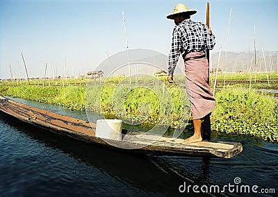 One leg boat rower - visible grain Stock Photo