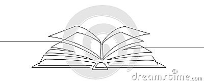 One line book. Learning and studying, library concept. Continuous line art vector education and knowledge sketch linear Vector Illustration