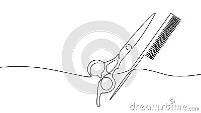 One line continuous scissors hairdresser symbol concept. Silhouette hair design image style technology icon. Digital Vector Illustration